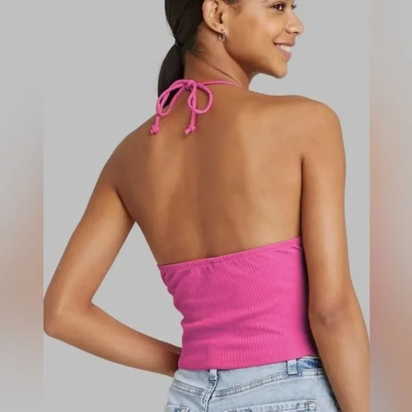 Wild Fable Berry Pink lace up top Size: L - Picture 2 of 3